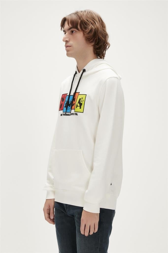 Bad Bear Erkek Sweatshirt Fun Hoodie Off-White Beyaz Kapüşonlu Erkek Sweatshirt 23.02.12.004-Beyaz