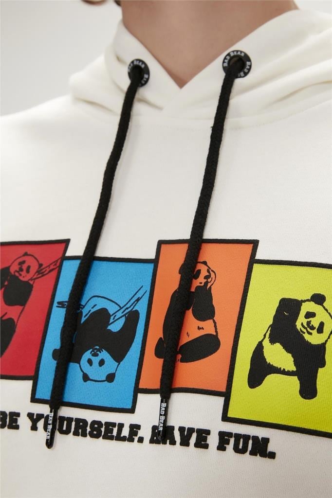 Bad Bear Erkek Sweatshirt Fun Hoodie Off-White Beyaz Kapüşonlu Erkek Sweatshirt 23.02.12.004-Beyaz