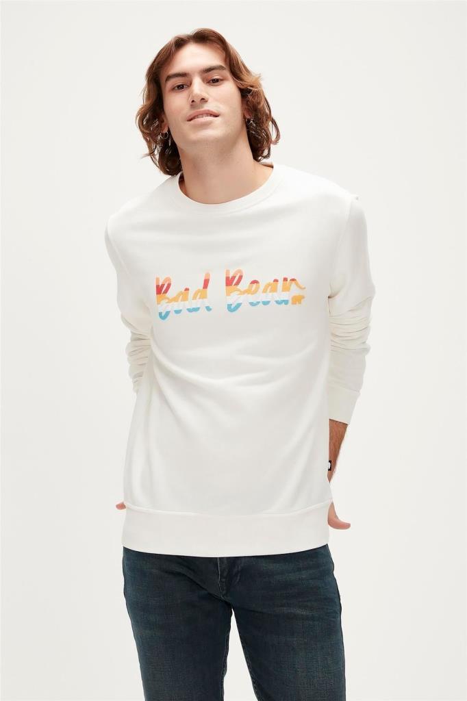 Bad Bear Erkek Sweatshirt Manuscript Crewneck Erkek Sweat - Bisiklet 23.02.12.016-Beyaz
