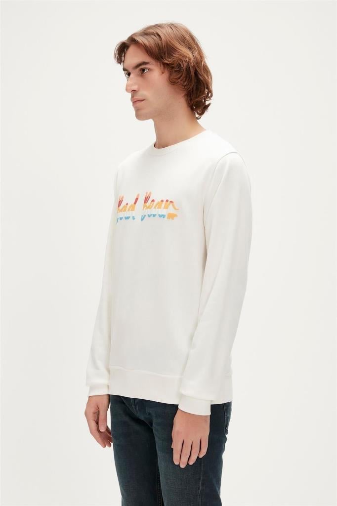 Bad Bear Erkek Sweatshirt Manuscript Crewneck Erkek Sweat - Bisiklet 23.02.12.016-Beyaz