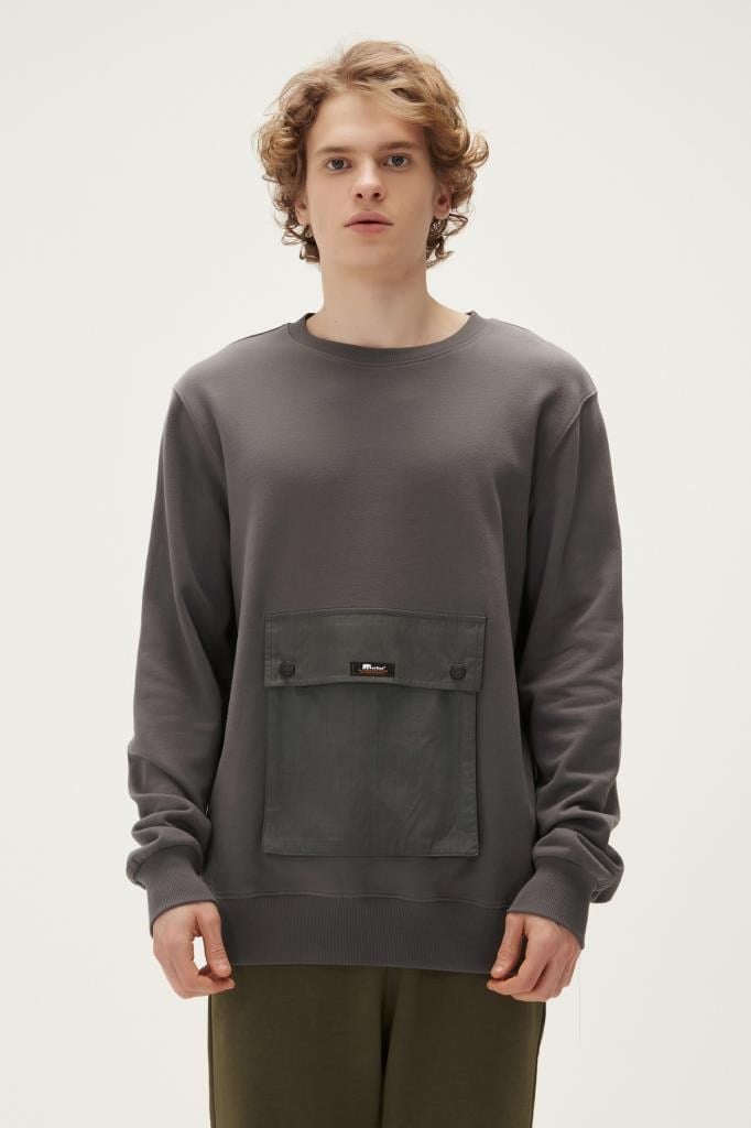 BadBear Kangaroo Erkek Asfalt Gri Sweatshirt ''Cepli Sweatshirt''