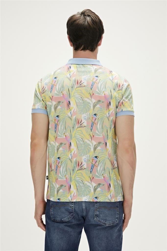 BadBear Parrot Gök Mavi Polo Yaka Desenli Erkek T-shirt