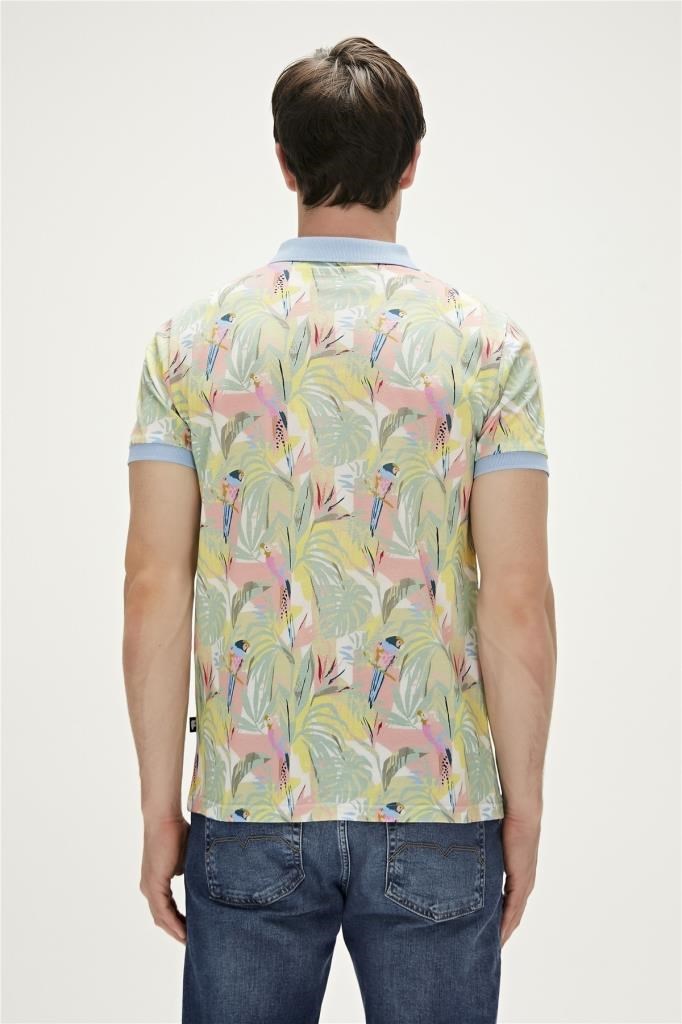 BadBear Parrot Gök Mavi Polo Yaka Desenli Erkek T-shirt