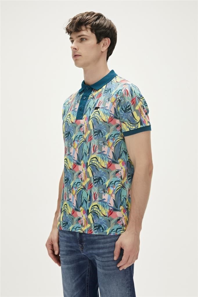 BadBear Parrot Thyme Yeşil Polo Yaka Desenli Erkek T-shirt