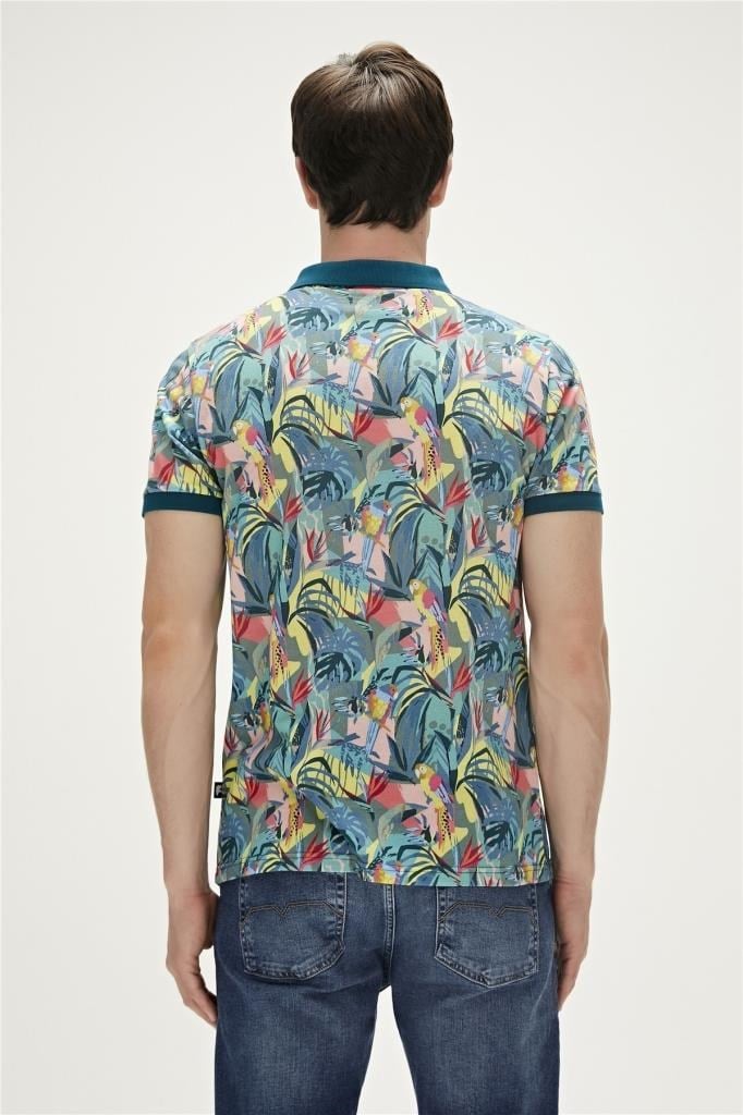 BadBear Parrot Thyme Yeşil Polo Yaka Desenli Erkek T-shirt