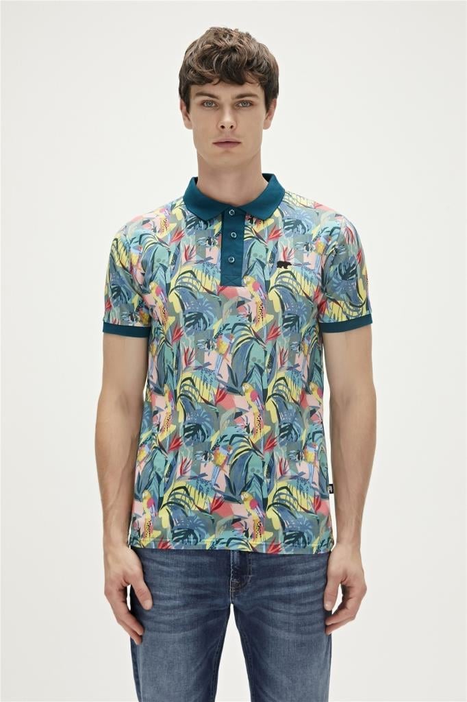 BadBear Parrot Thyme Yeşil Polo Yaka Desenli Erkek T-shirt