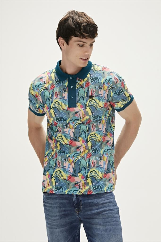 BadBear Parrot Thyme Yeşil Polo Yaka Desenli Erkek T-shirt