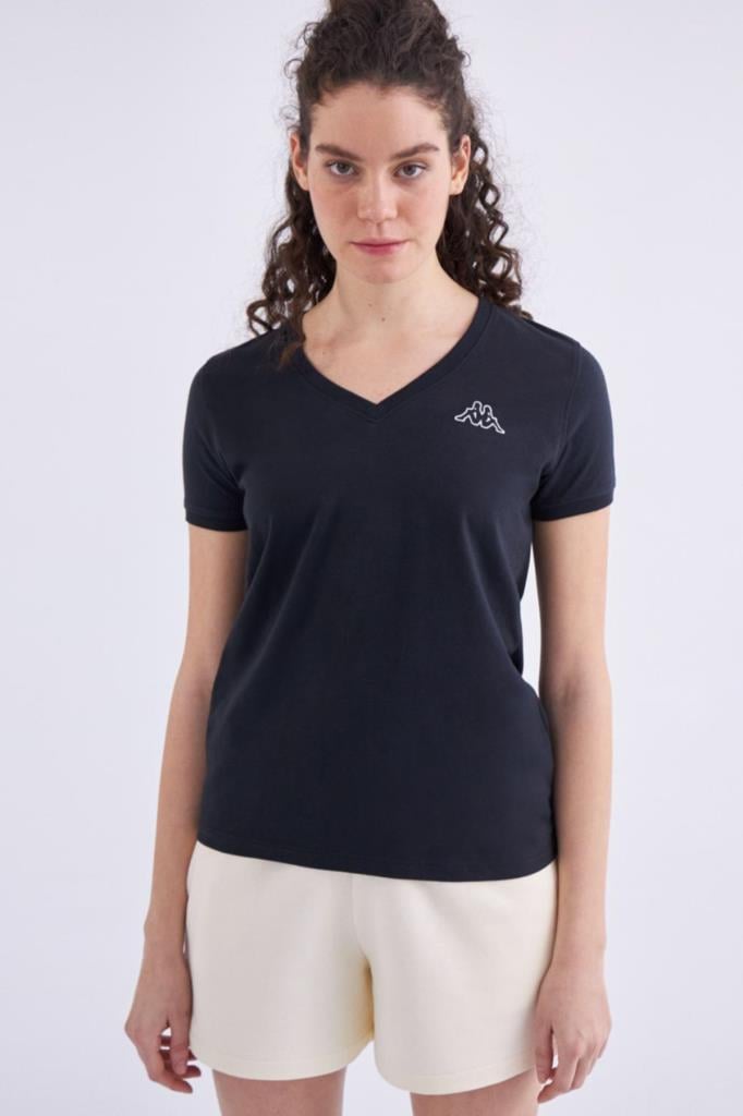 Kappa Logo Cabou T-shirt Kadın Siyah Tshirt 361D5UW