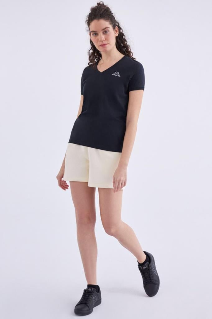 Kappa Logo Cabou T-shirt Kadın Siyah Tshirt 361D5UW