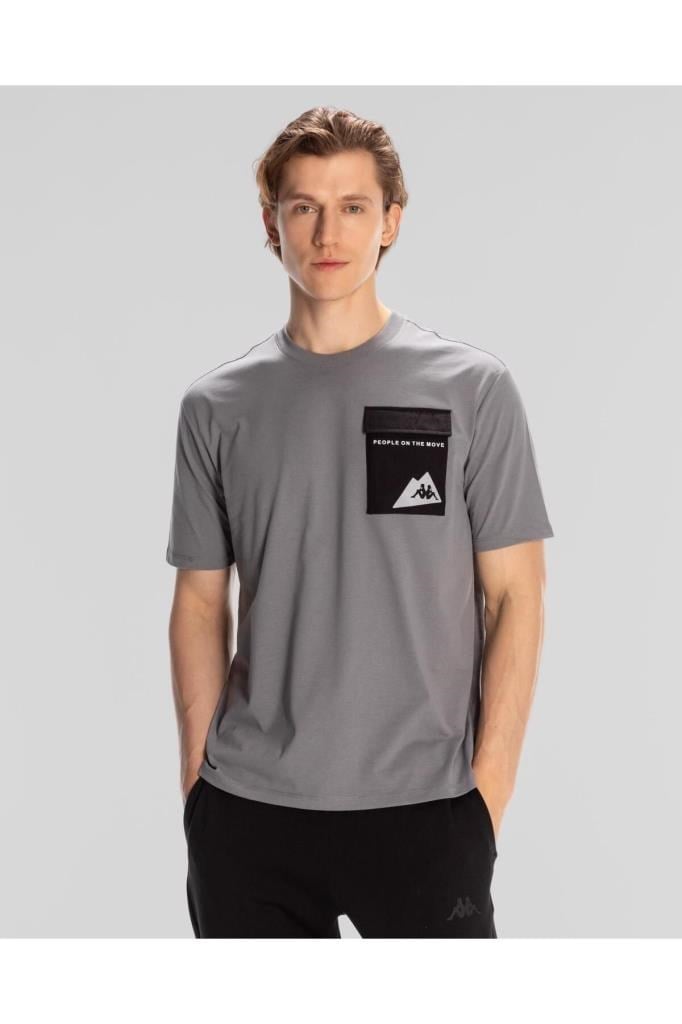 Maska Erkek Gri-mavi Regular Fit Tişört 321W7ZW Gri Tişört Kappa