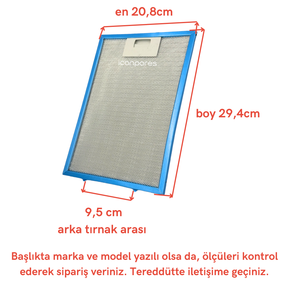 Arçelik Uyumlu Davlumbaz 20,8X29,4 CM Arka Ara 4,5 CM Aspiratör Filtresi
