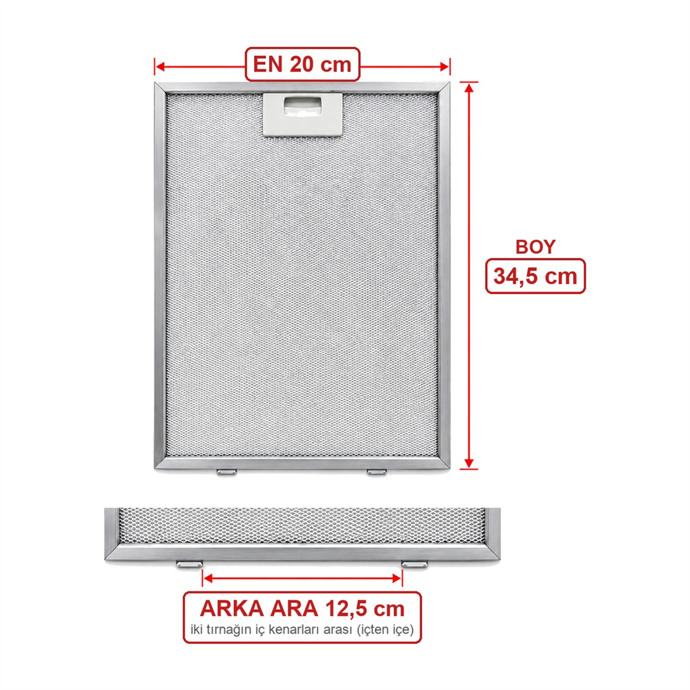 Kumtel Uyumlu Davlumbaz 20X34,5 CM ArkaAra 12,5CM Aspiratör Filtresi