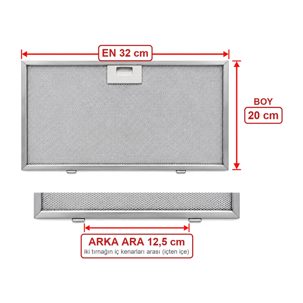 Silverline Uyumlu Davlumbaz 32X20 CM Arka Ara 12,5 CM Aspiratör Filtresi