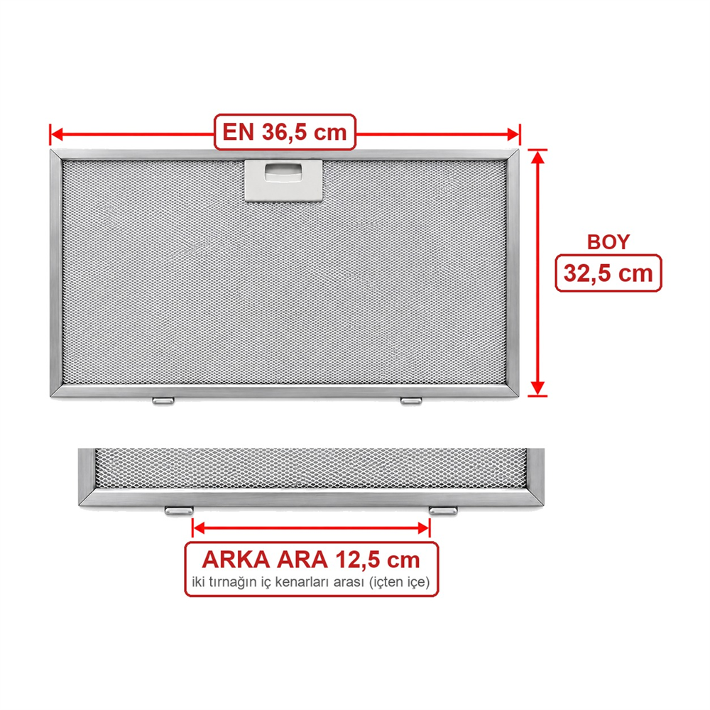Simfer Uyumlu Davlumbaz 36,5X32,5 CM Arka Ara 12,5 CM Aspiratör Filtresi