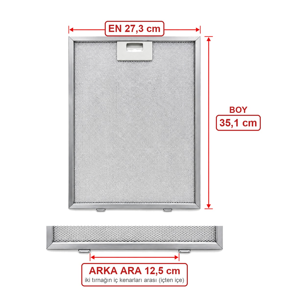 Universal Davlumbaz 27,3X35,1 CM Arka Ara 12,5CM Aspiratör Filtre