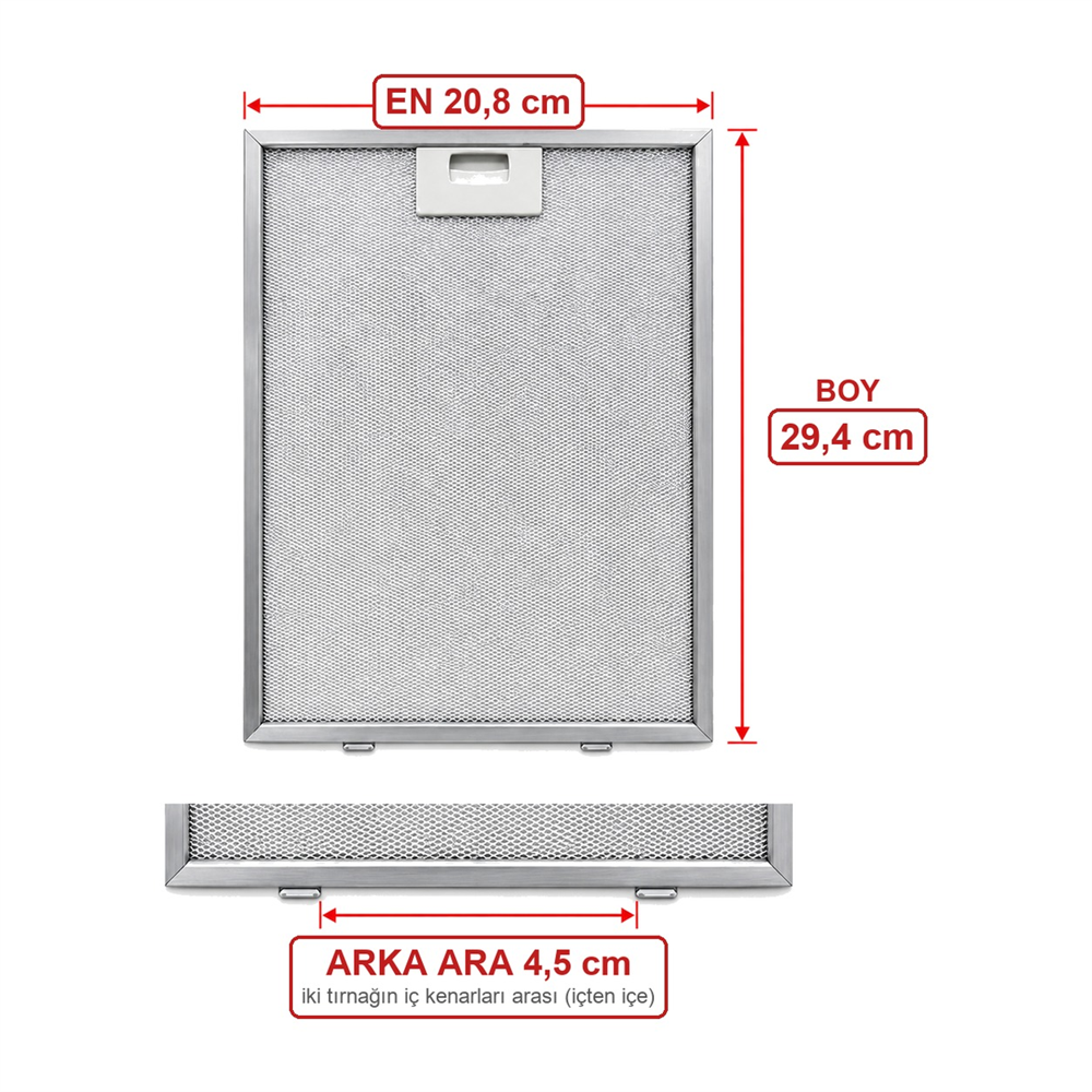 Universal Davlumbaz 20,8X29,4 CM Arka Ara 4,5 CM Aspiratör Filtre