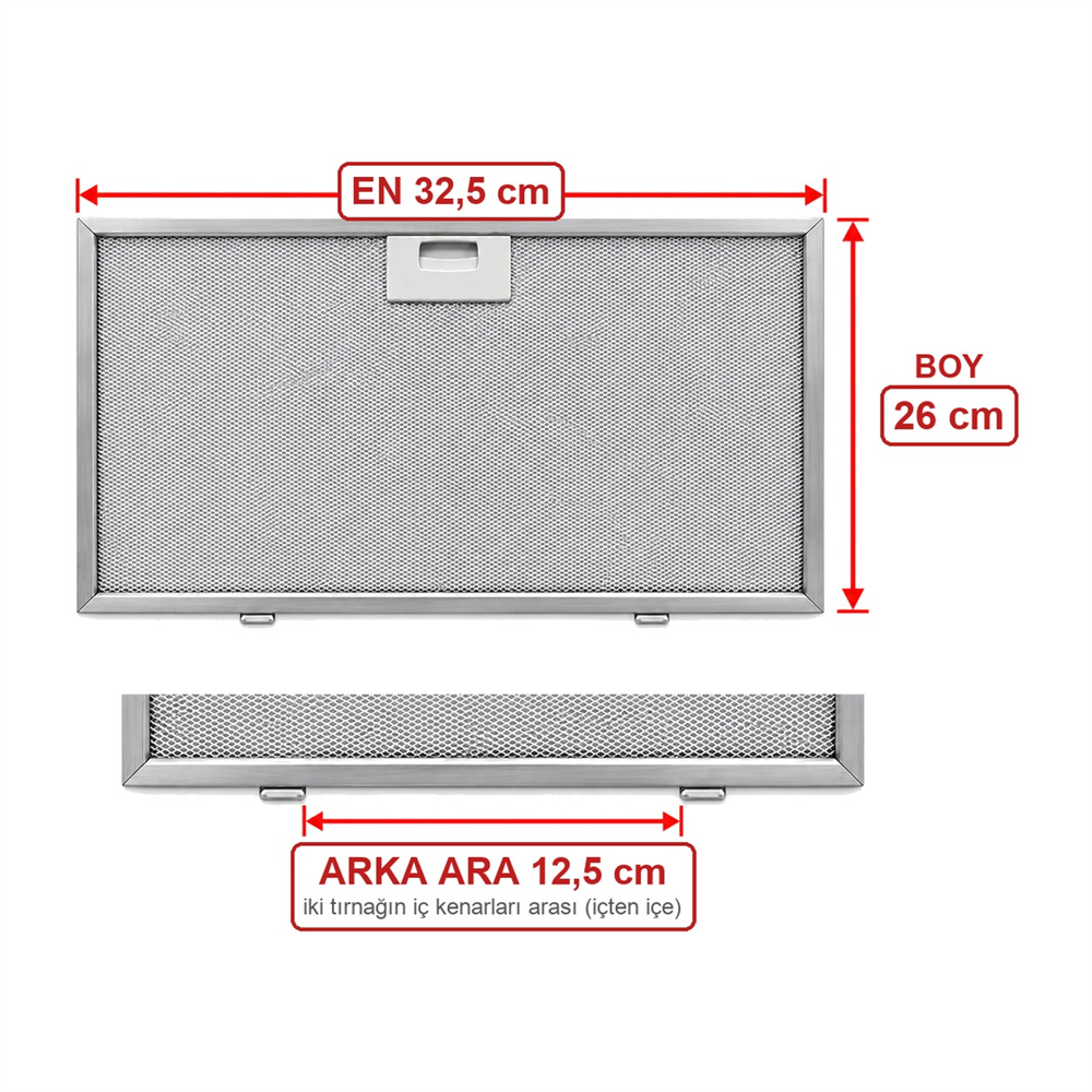 Universal Davlumbaz 32,5X26 CM Arka Ara 12,5CM Aspiratör Filtresi