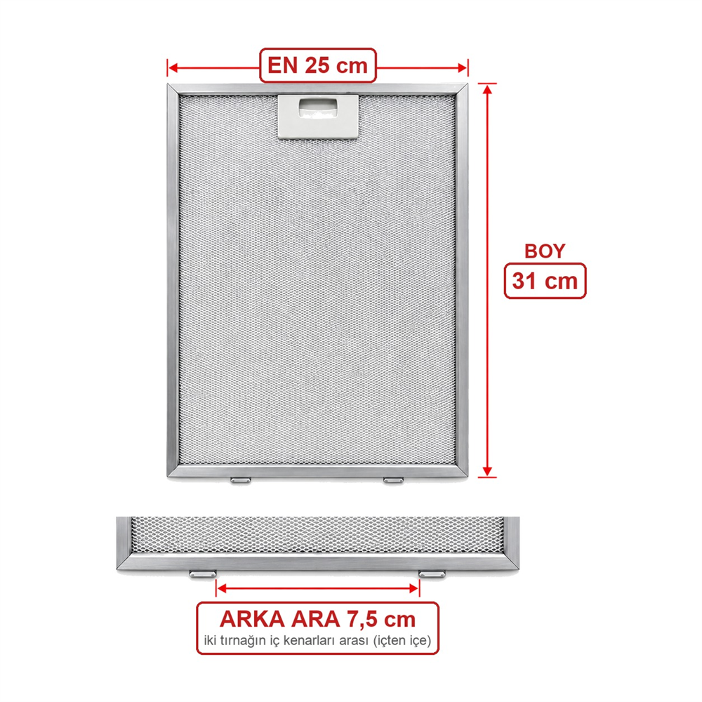 Universal Davlumbaz 25X31 CM Arka Ara 12,5 CM Aspiratör Filtresi