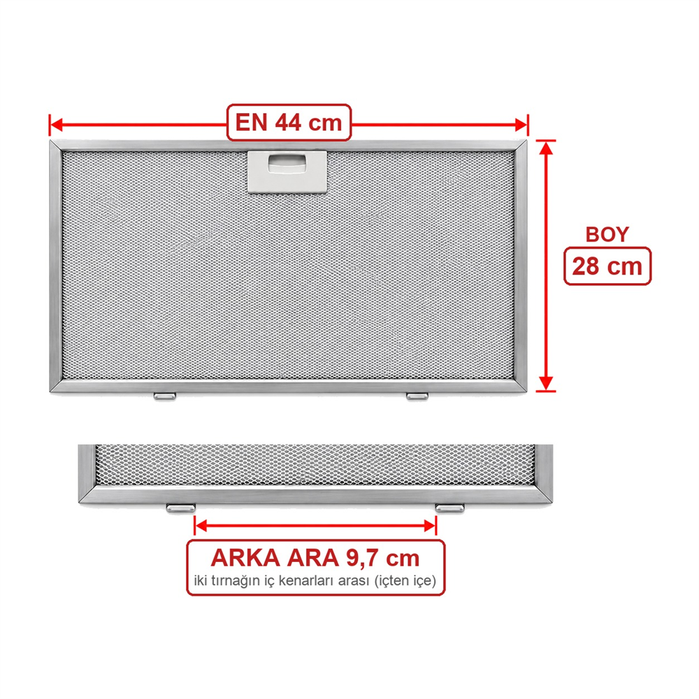 Universal Davlumbaz Filtresi 44X28 CM Arka Aralık 10 CM Filtresi