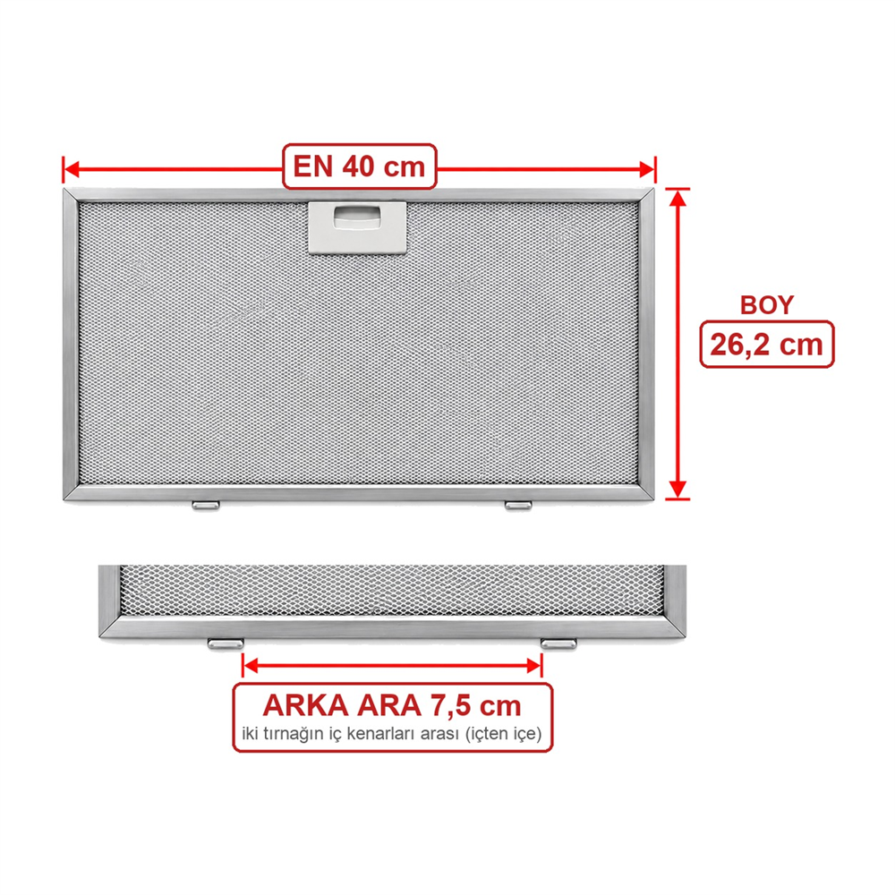 Universal Davlumbaz Filtresi 40X26,2 CM Arka Ara 7,5 CM Filtresi