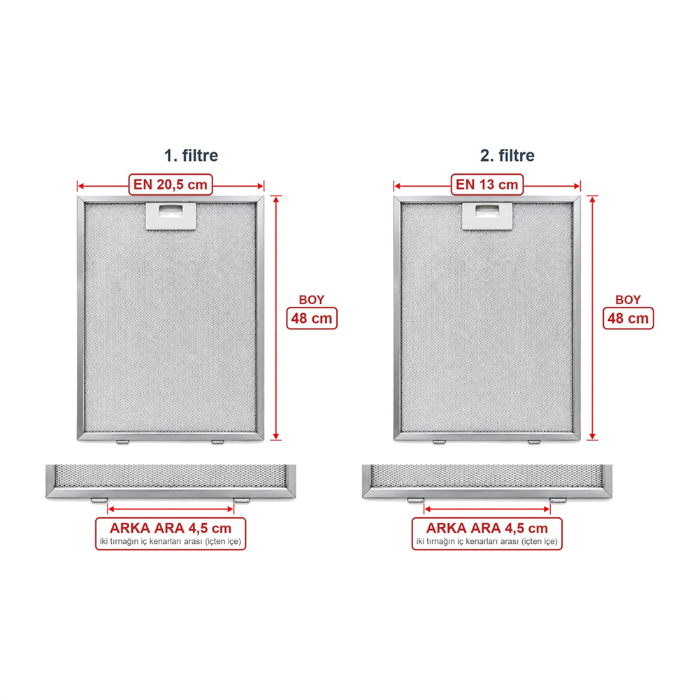 Vestel Uyumlu En 20,5 Boy 48 cm - En 13 Boy 48 cm Aspiratör Filtresi Takımı