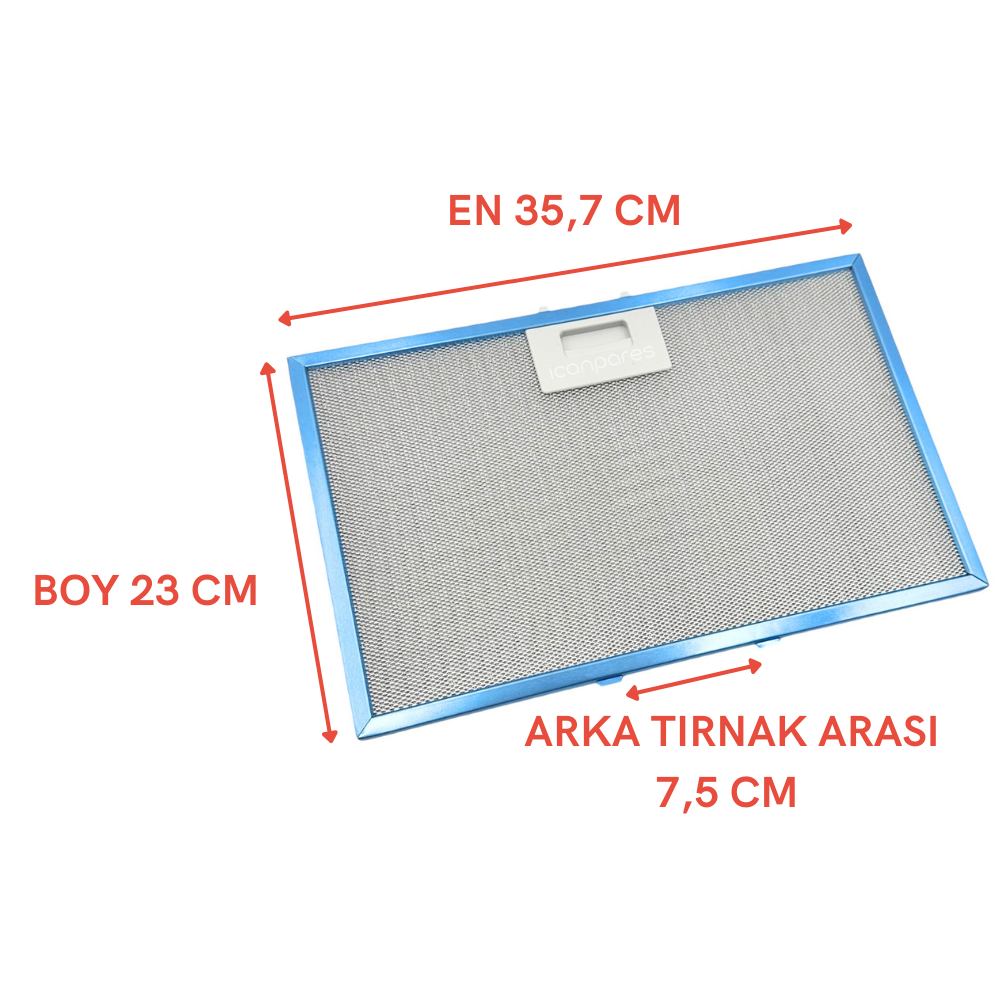 En 357mm Boy 230mm Arka Tırnak Arası 75mm Aspiratör Metal Yağ Filtresi 35,7cm*23cm