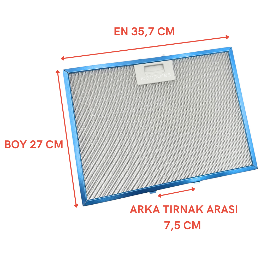 En 357mm Boy 270mm Arka Tırnak Arası 75mm Aspiratör Metal Yağ Filtresi 35,7cm*27cm