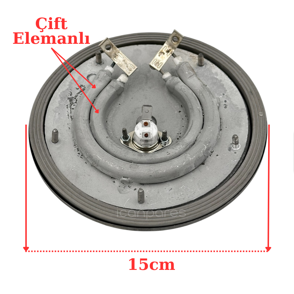 Gizli Çay Kazanı ve Semaver Rezistansı – 15 cm Çap / Çift Elemanlı Güçlü Isıtıcı