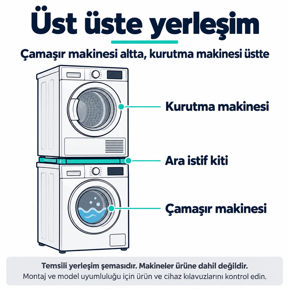 Çamaşır - Kurutma Makinesi Ara İstif Kiti 54-64 cm - Beyaz - Tüm Markalara Uyumlu