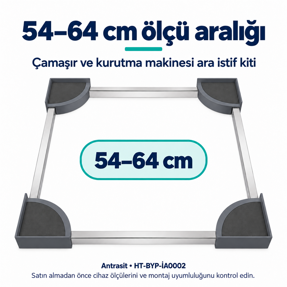 Telefunken Uyumlu Çamaşır - Kurutma Makinesi Ara İstif Kiti 54-64 cm - Antrasit