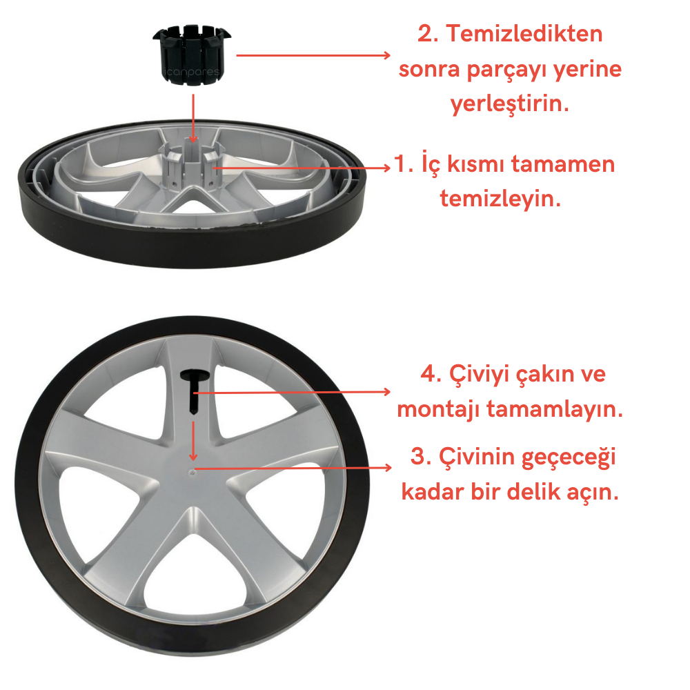 Philips Uyumlu Fc 9205 Marathon Süpürge Teker Tamir Kiti | Tekerlek İç Parçası ve Çivisi