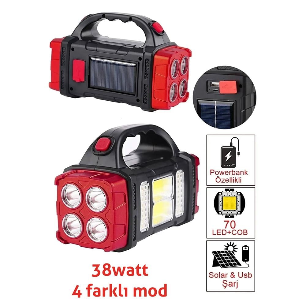 Güneş Enerjili Usb Girişli Powerbank Özellikli 3 Taraflı El Feneri Acil Durum RC-1678