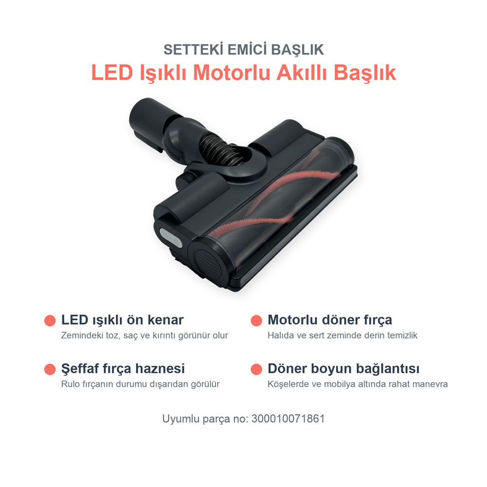 Philips Uyumlu XC6557 Şarjlı Dik Süpürge LED Akıllı Başlık, Boru ve 2 Adet Filtre Seti