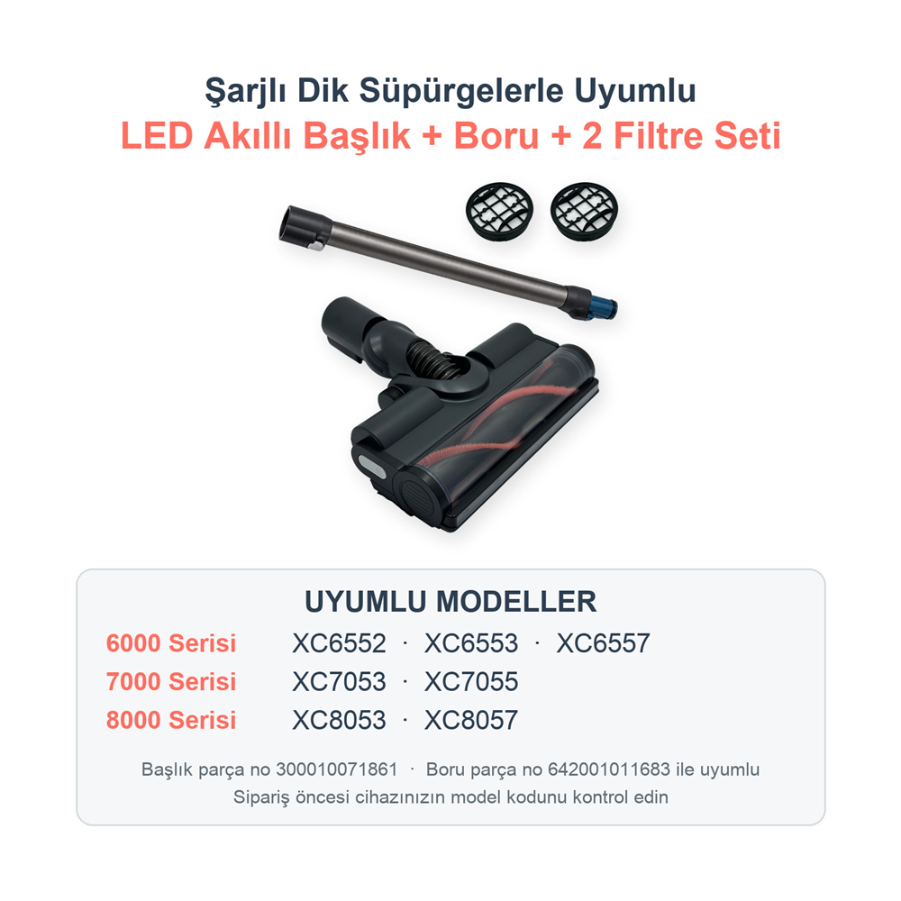 Philips Uyumlu XC8053 Aqua Plus Şarjlı Dik Süpürge LED Akıllı Başlık, Boru ve 2 Adet Filtre Seti