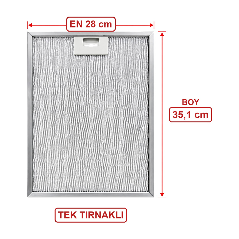 En 280mm Boy 351mm Tek Tırnaklı Aspratör Filtresi