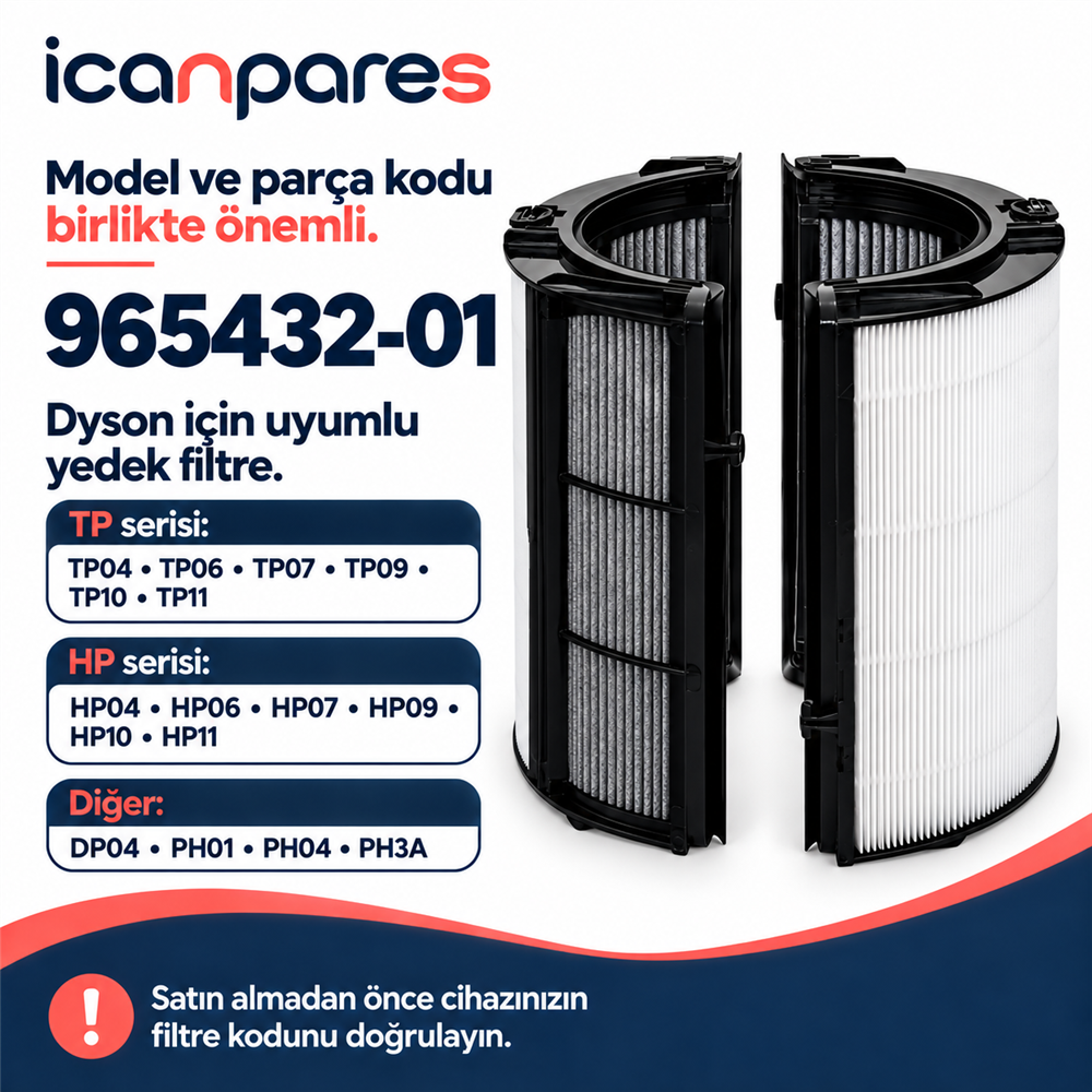 Dyson Uyumlu Purifier Cool TP07 Hava Temizleyici Filtresi 965432-01 - 360° HEPA + Karbon
