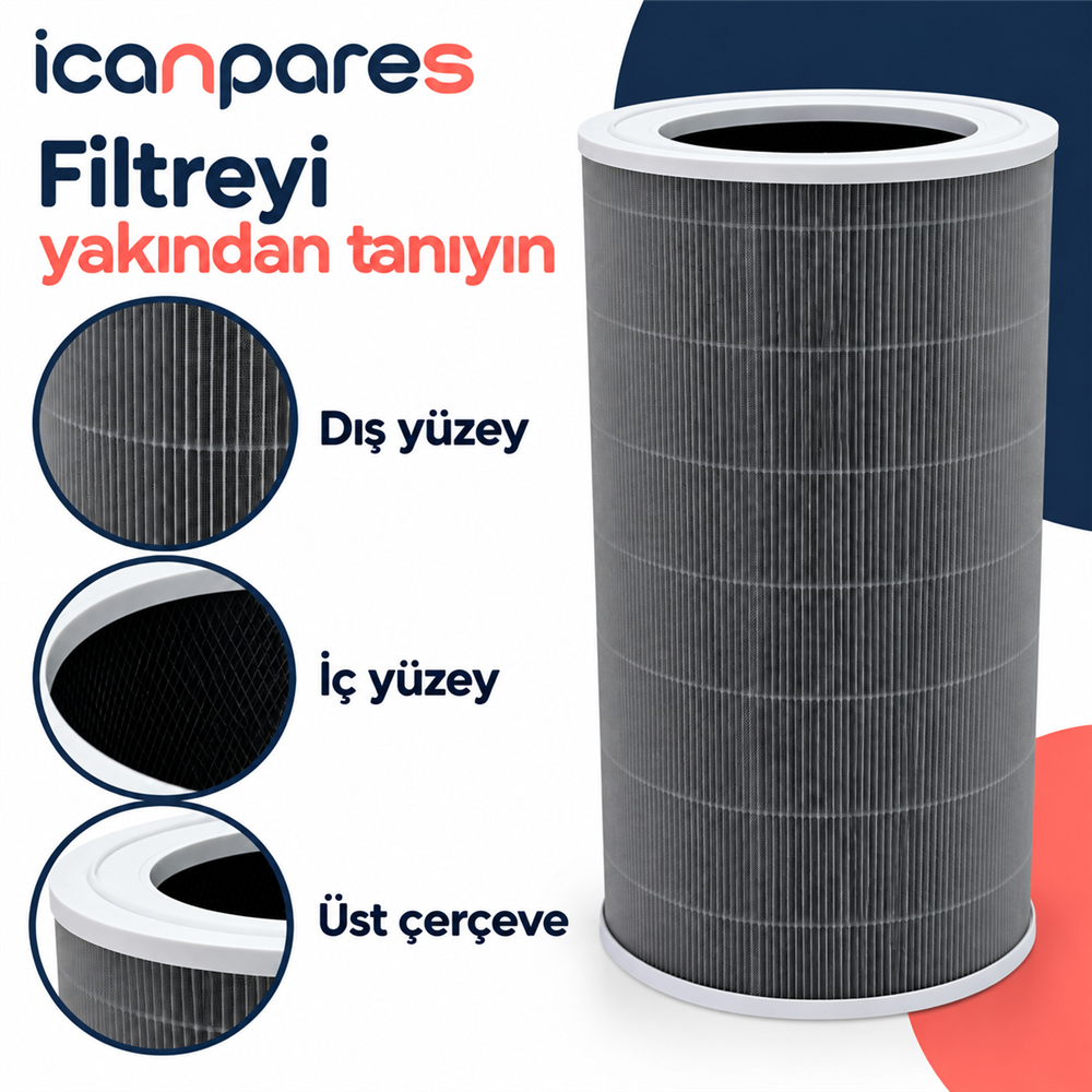 Xiaomi Smart Air Purifier 4 Pro Hava Temizleyici ile Uyumlu Entegre Aktif Karbon Çekirdek Filtreli Anti Bakteriyel Silindirik HEPA Filtre