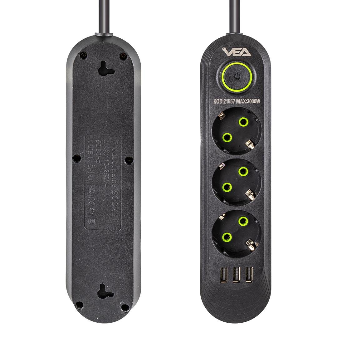 Ufo 1,5m Akım Korumalı Beyaz USB GirişliX2 Üçlü Priz Uzatma Kablosu