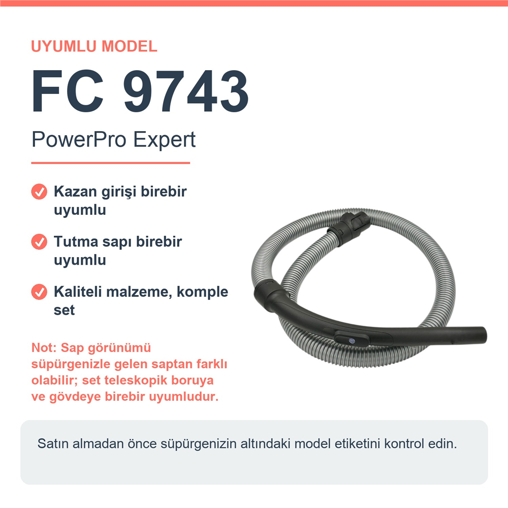 Philips Uyumlu FC 9743 PowerPro Expert Süpürge Hortumu Tutma Saplı ve Kazan Giriş Bağlantılı