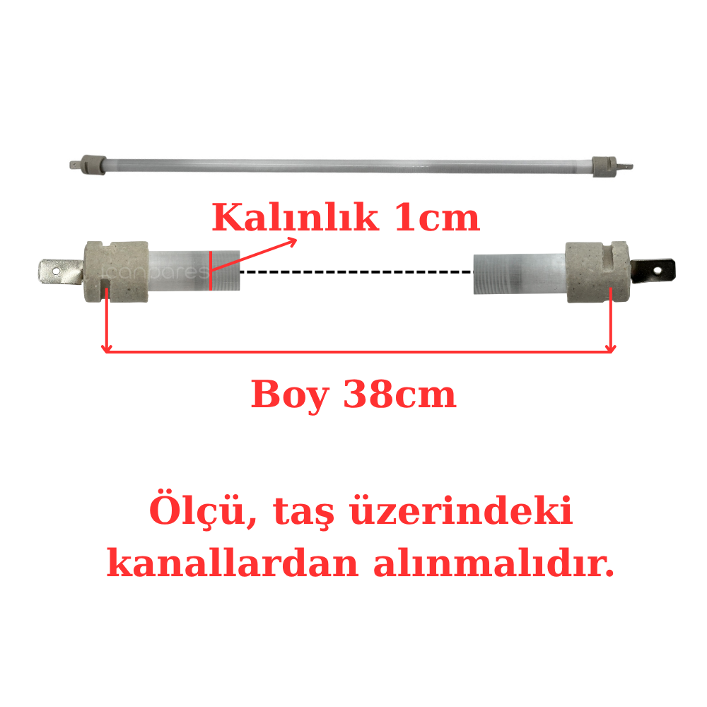 38 cm Elektrikli Isıtıcı Cam Montajlı Rezistans – 1 cm Kalınlık – Kuvars Cam İçinde Rezistanslı - 2 Adet