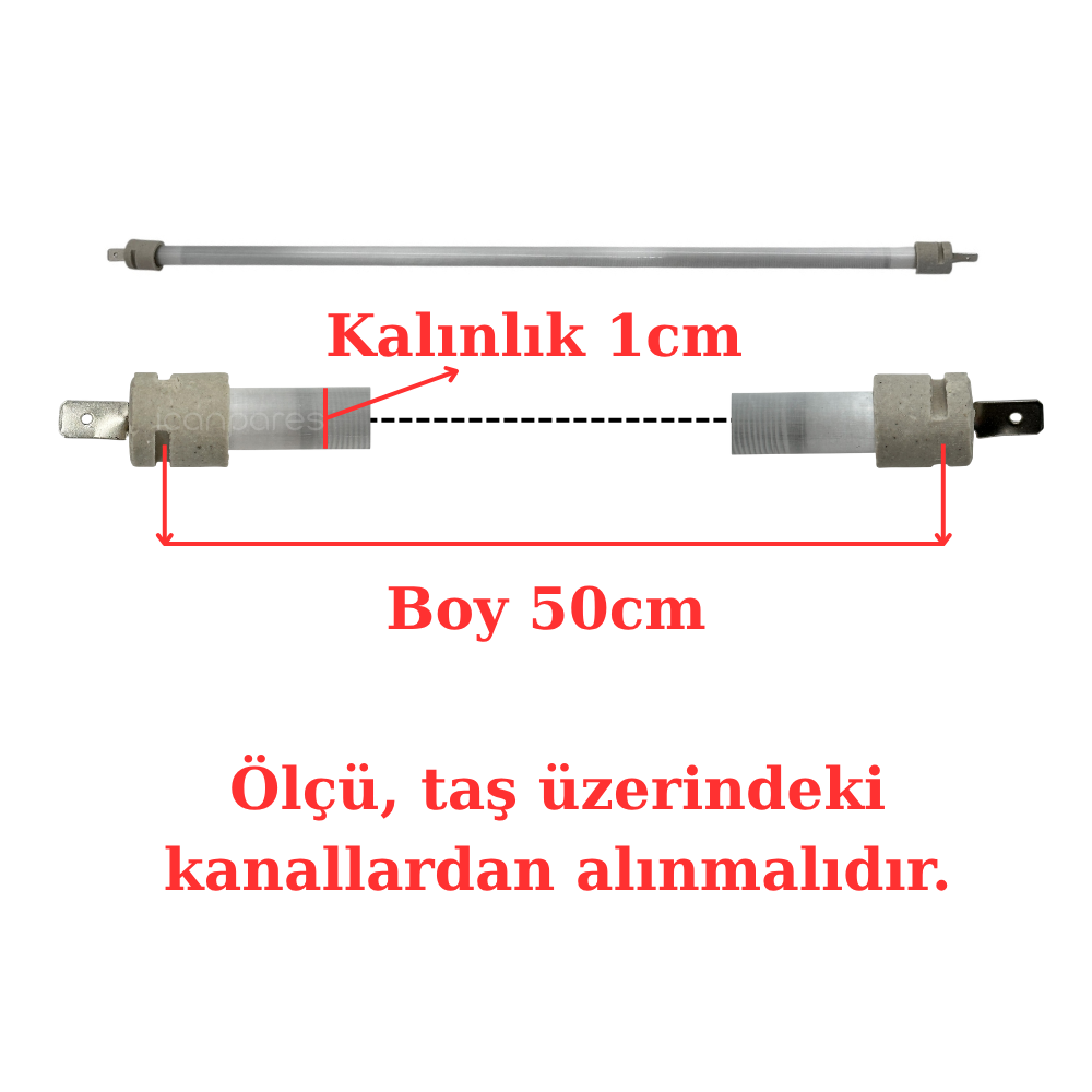 50 cm Elektrikli Isıtıcı Cam Montajlı Rezistans – 1 cm Kalınlık – Kuvars Cam İçinde Rezistanslı - 3 Adet