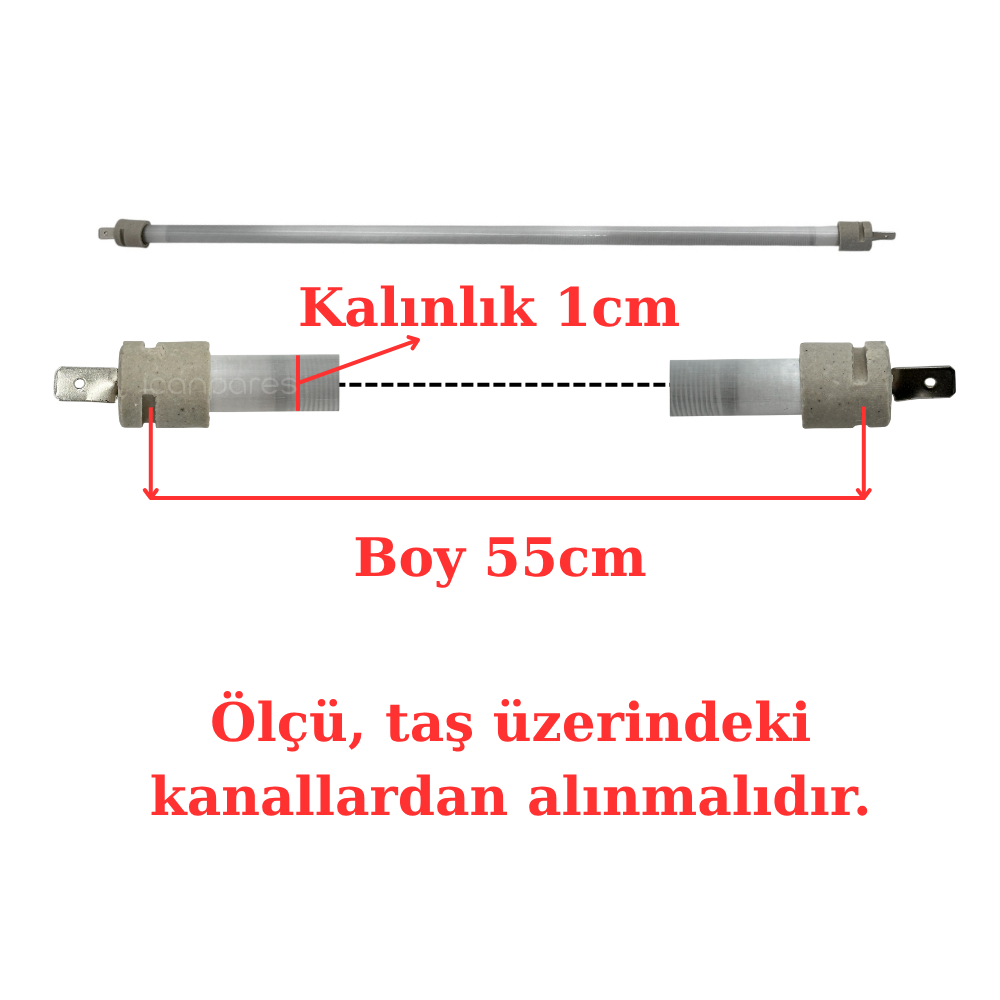 55 cm Elektrikli Isıtıcı Cam Montajlı Rezistans – 1 cm Kalınlık – Kuvars Cam İçinde Rezistanslı