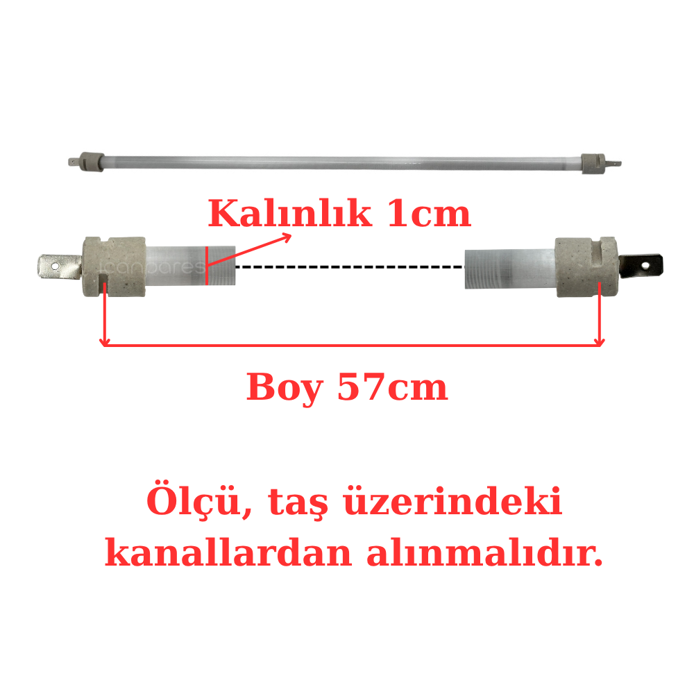57 cm Elektrikli Isıtıcı Cam Montajlı Rezistans – 1 cm Kalınlık – Kuvars Cam İçinde Rezistanslı