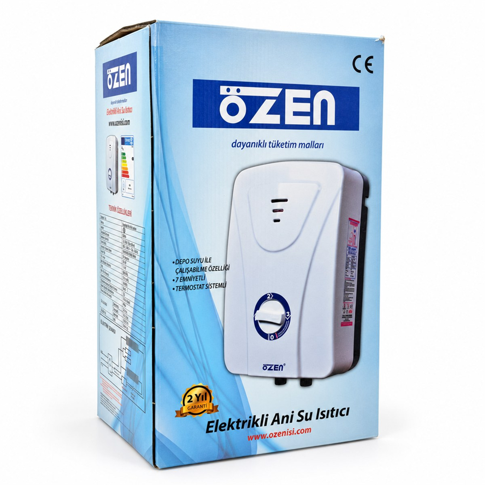 Özen Elektrikli Ani Su Isıtıcı Şofben 7500 W - 3 Kademeli, 7 Emniyet Sistemli, Termostatlı