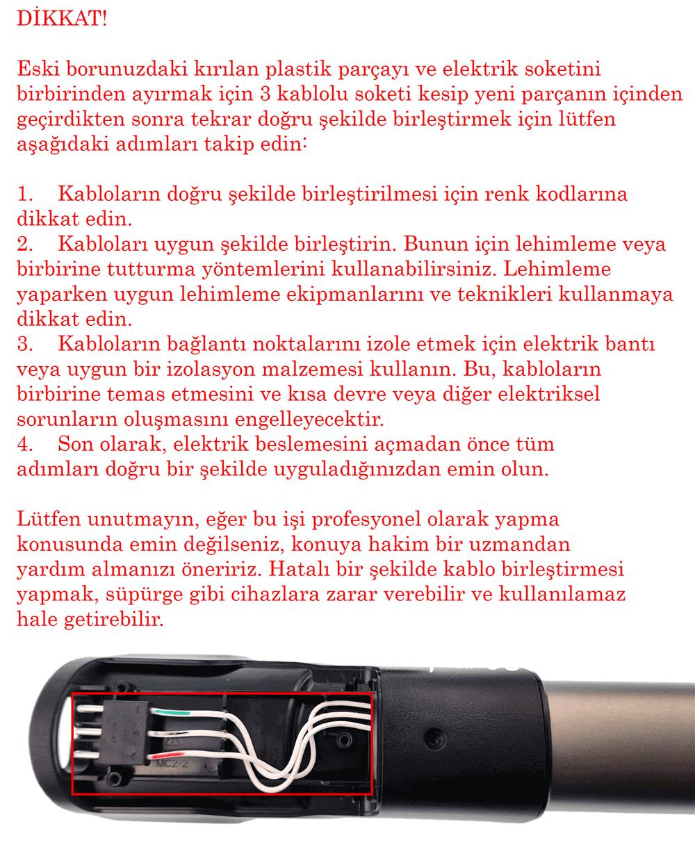 Philips Uyumlu FC6724 Speedpro Kablosuz Şarjlı Dikey Süpürge Boru Tamir Seti