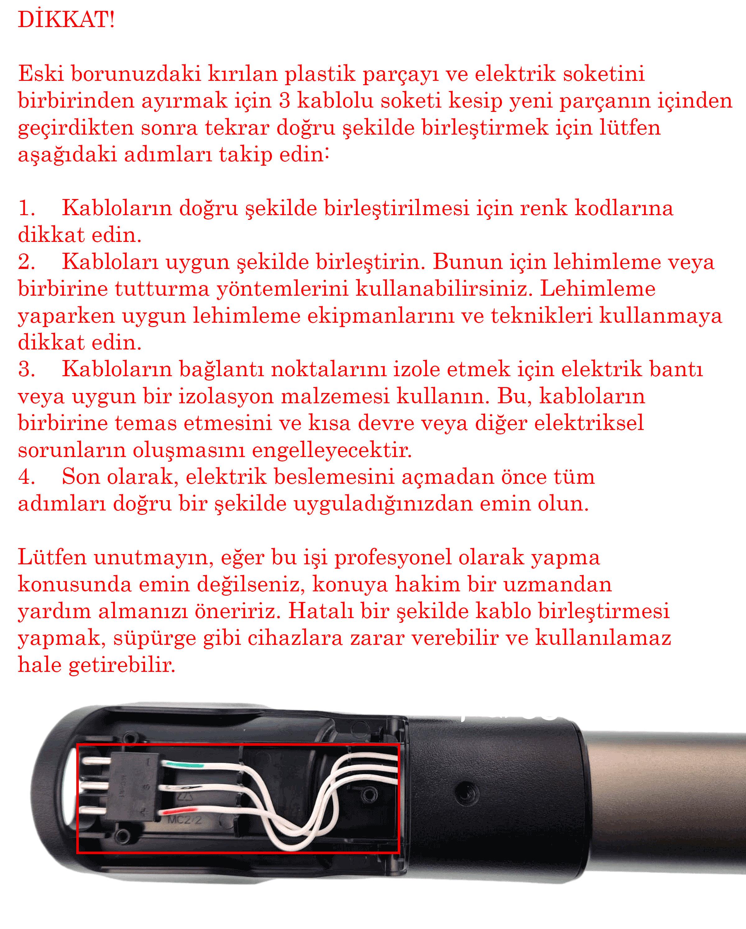 Philips Uyumlu FC8078/01 Kablosuz Şarjlı Dikey Süpürge Boru Tamir Seti