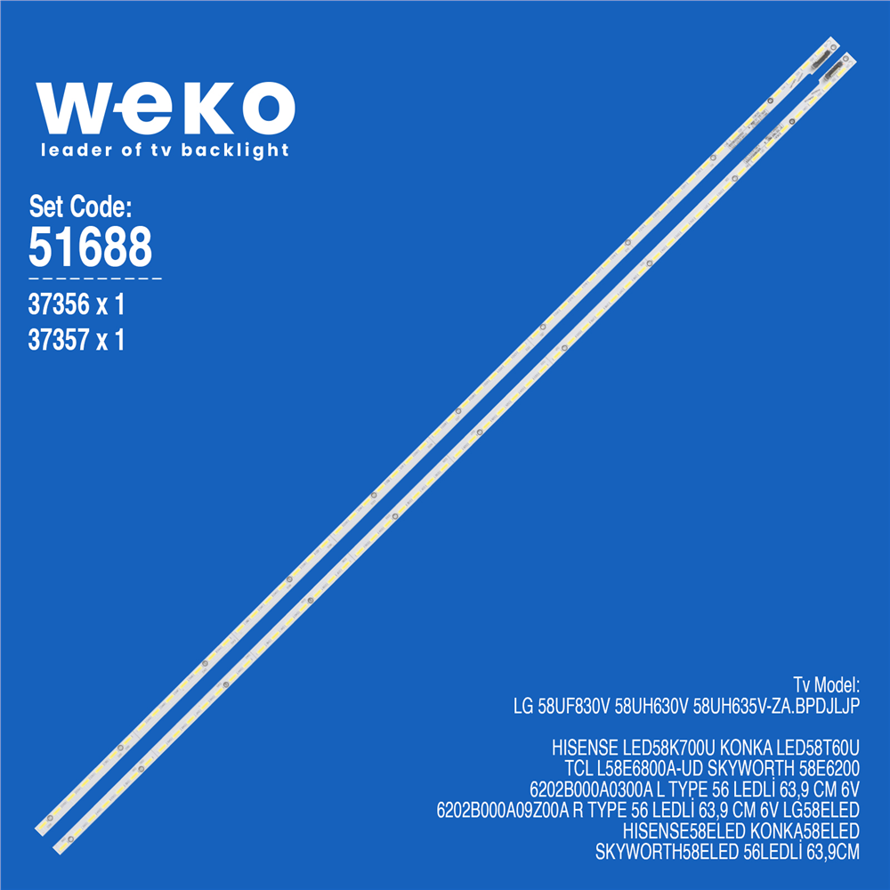 Skyworth Uyumlu 58E6200 TV LED Bar Seti (2 Adet)