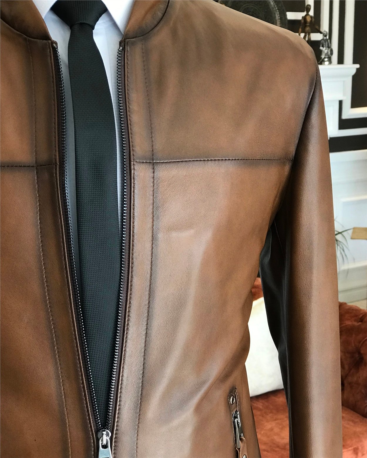 %100 orjinal kuzu deri mont ceket camel T4312