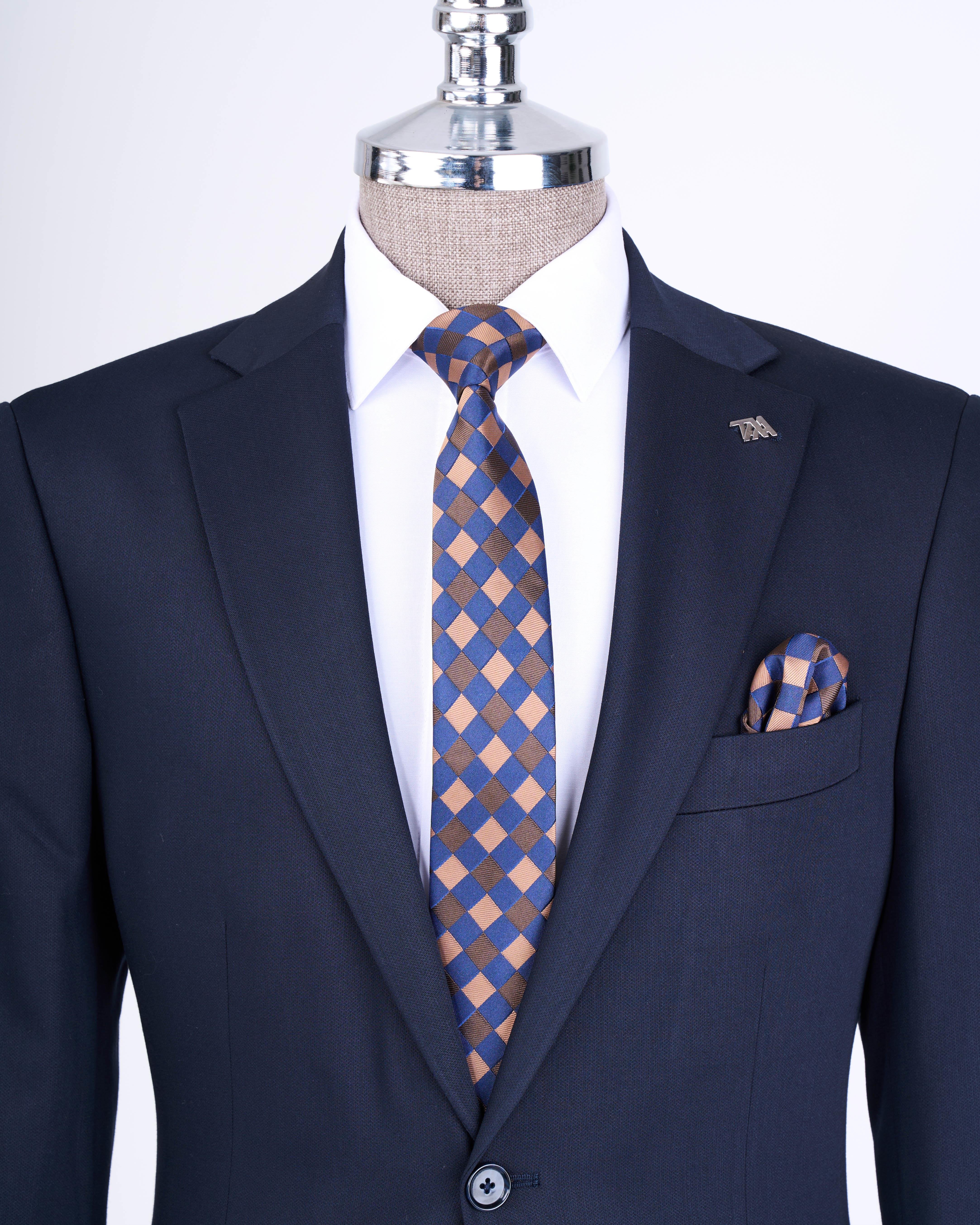 Classic cut regular fit men's jacket pants suit navy blue T13591