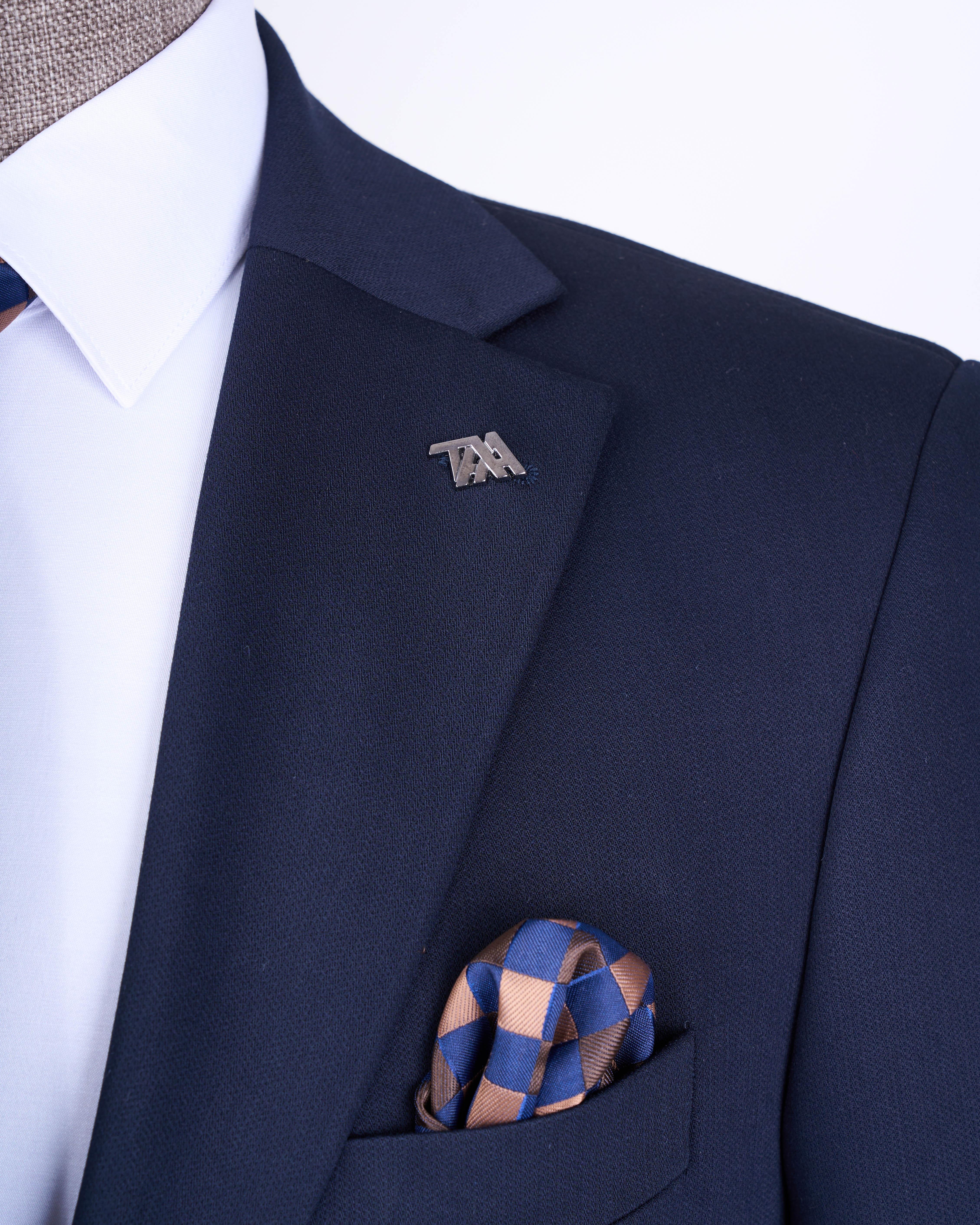 Classic cut regular fit men's jacket pants suit navy blue T13591